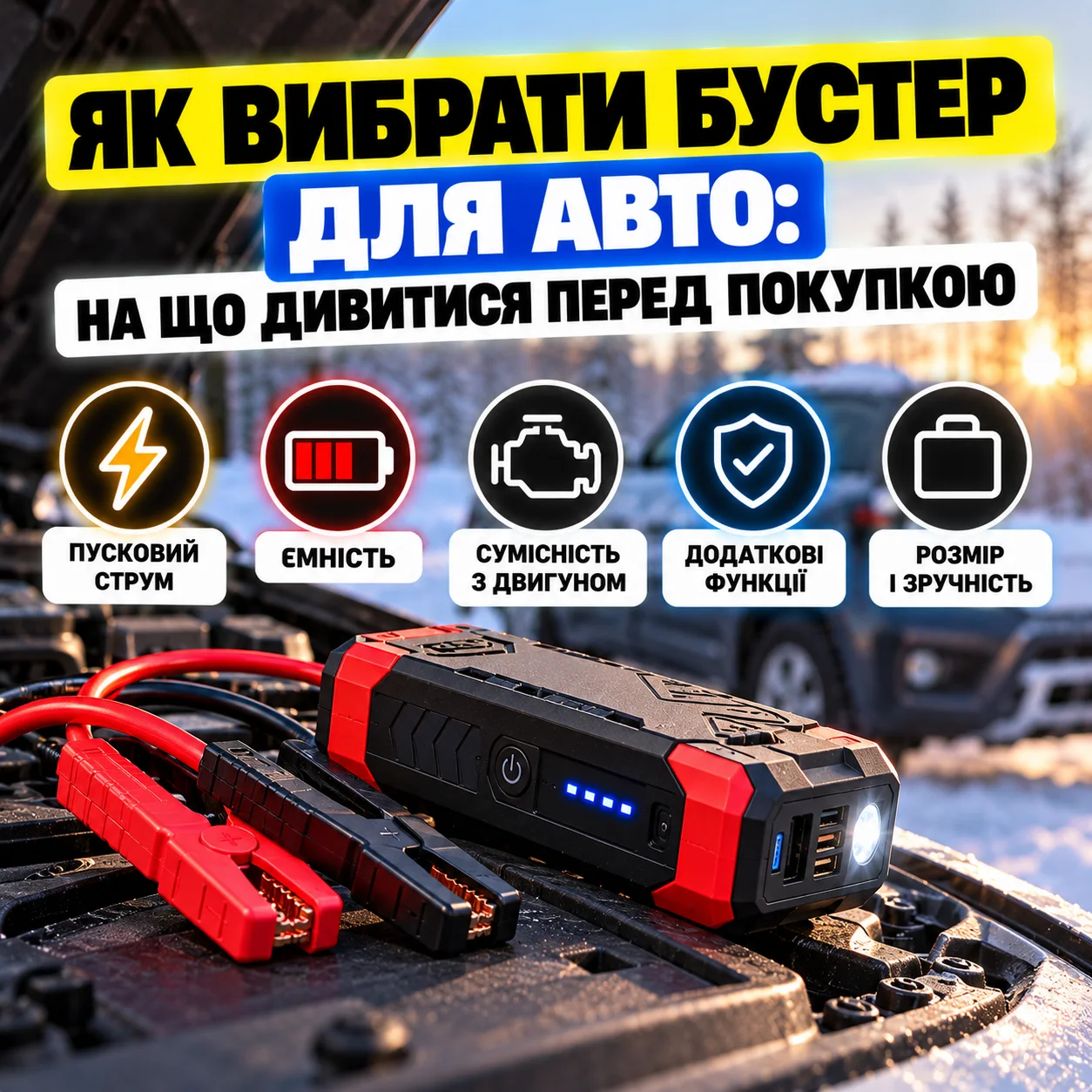 Пусковий пристрій для авто з компресором і цифровим дисплеєм